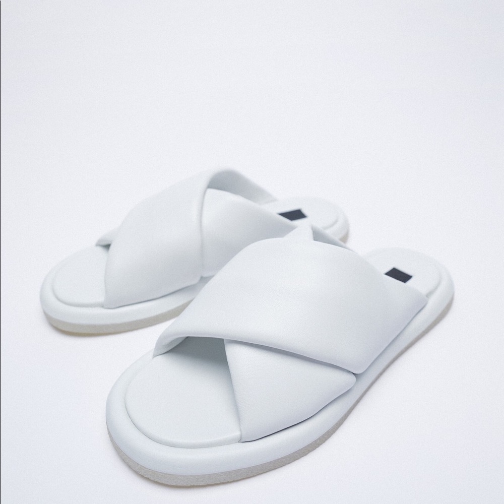 Zara minimalist crossed leather slide sandals
